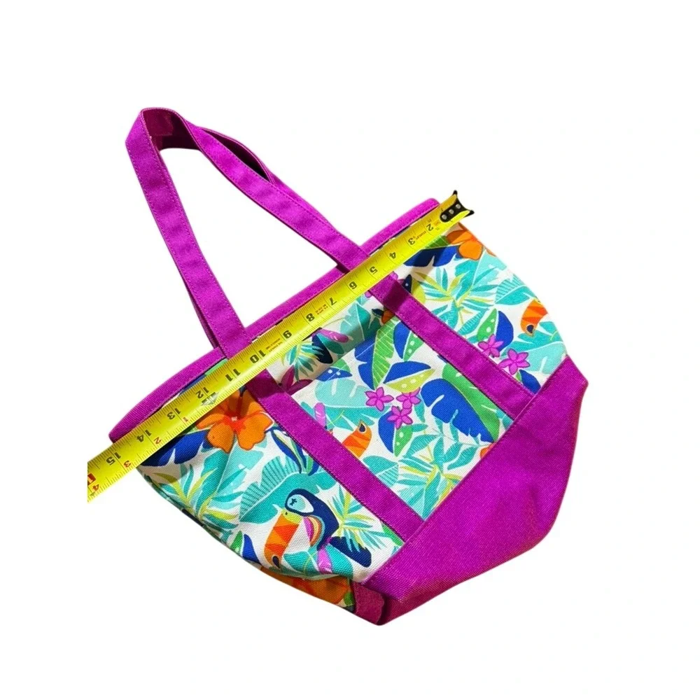 Lands End Kids Tropical Toucan Floral Canvas Zipper Tote Bag Purple 482576